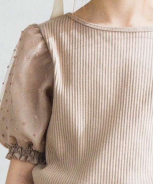 pairmanon（ペアマノン）の「【プレミアムリブコットン100%】ドットシアードッキングパワーショルダー半袖ブラウス（Tシャツ/カットソー・キッズ・ブラック/アイボリー/ラベンダー/グレイッシュベージュ・110/120/130/150/100/90/140）」の13枚目の写真