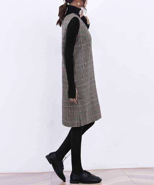 Doux Belle（ドゥーベル）の「チェックジャンパースカート ミディアム丈（ジャンパースカート・レディース・グレー/グレー系その他/ブルー・MEDIUM/X-LARGE/LARGE）」の9枚目の写真