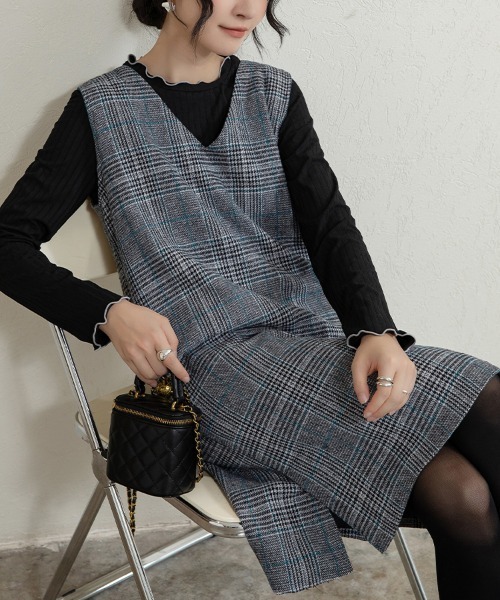 Doux Belle（ドゥーベル）の「チェックジャンパースカート ミディアム丈（ジャンパースカート・レディース・グレー/グレー系その他/ブルー・MEDIUM/X-LARGE/LARGE）」の13枚目の写真