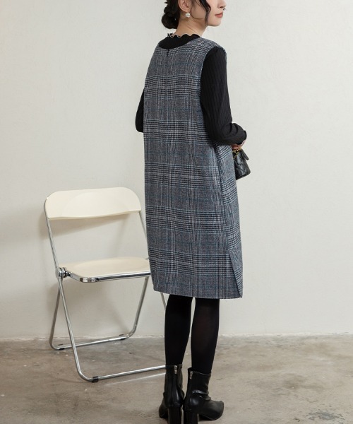 チェックジャンパースカート ミディアム丈（ジャンパースカート