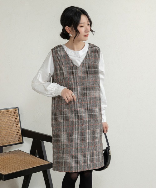 Doux Belle（ドゥーベル）の「チェックジャンパースカート ミディアム丈（ジャンパースカート・レディース・グレー/グレー系その他/ブルー・MEDIUM/X-LARGE/LARGE）」の16枚目の写真