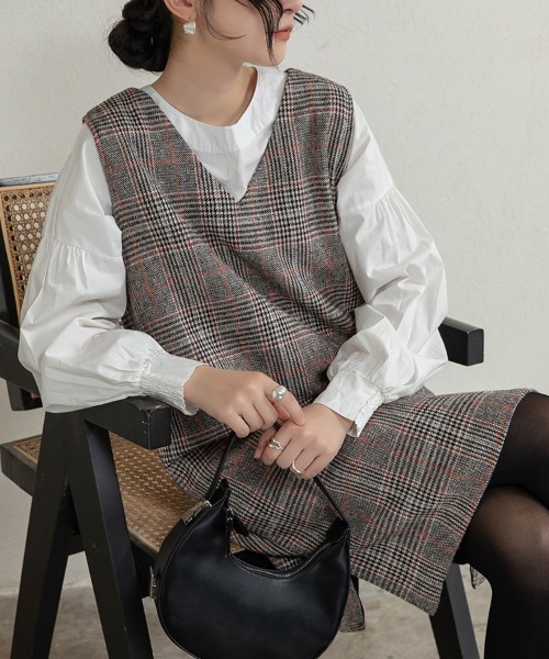 Doux Belle（ドゥーベル）の「チェックジャンパースカート ミディアム丈（ジャンパースカート・レディース・グレー/グレー系その他/ブルー・MEDIUM/X-LARGE/LARGE）」の17枚目の写真