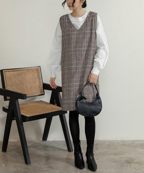 Doux Belle（ドゥーベル）の「チェックジャンパースカート ミディアム丈（ジャンパースカート・レディース・グレー/グレー系その他/ブルー・MEDIUM/X-LARGE/LARGE）」の18枚目の写真