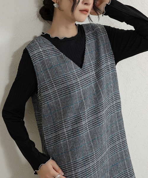 Doux Belle（ドゥーベル）の「チェックジャンパースカート ミディアム丈（ジャンパースカート・レディース・グレー/グレー系その他/ブルー・MEDIUM/X-LARGE/LARGE）」の21枚目の写真