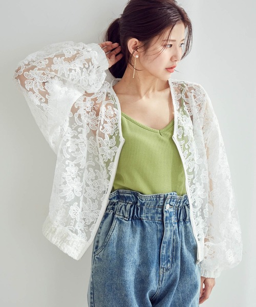 vis-`a-vis(ビサビ)の「【WEB限定】シースルーシアーレースノーカラーブルゾン(ブルゾン・レディース・ホワイト/ブラック・M)」の7枚目の写真