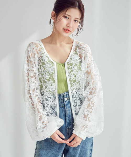 vis-`a-vis(ビサビ)の「【WEB限定】シースルーシアーレースノーカラーブルゾン(ブルゾン・レディース・ホワイト/ブラック・M)」の8枚目の写真