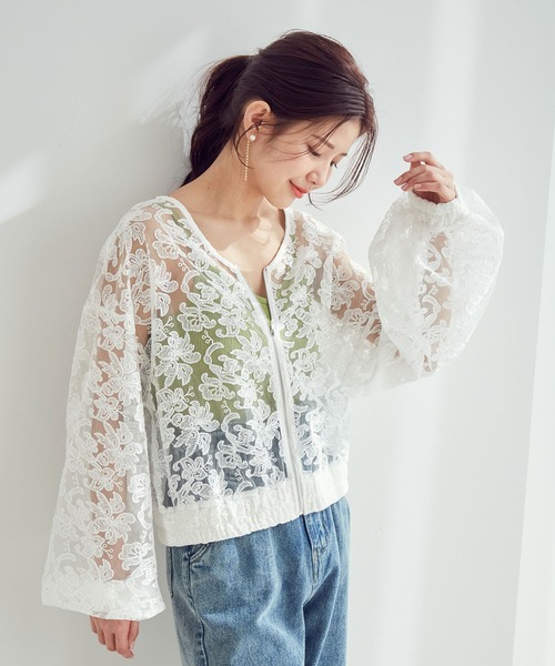 vis-`a-vis(ビサビ)の「【WEB限定】シースルーシアーレースノーカラーブルゾン(ブルゾン・レディース・ホワイト/ブラック・M)」の9枚目の写真