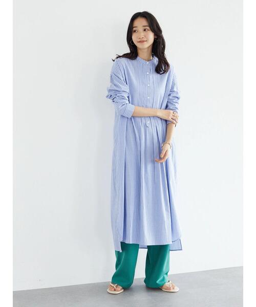 CRAFT STANDARD BOUTIQUE（クラフトスタンダードブティック）の「タックバンドカラーシャツワンピース　＊◆（シャツワンピース・レディース・ストライプ/ベージュ系その他2/ブルー系その他6・FREE）」の22枚目の写真