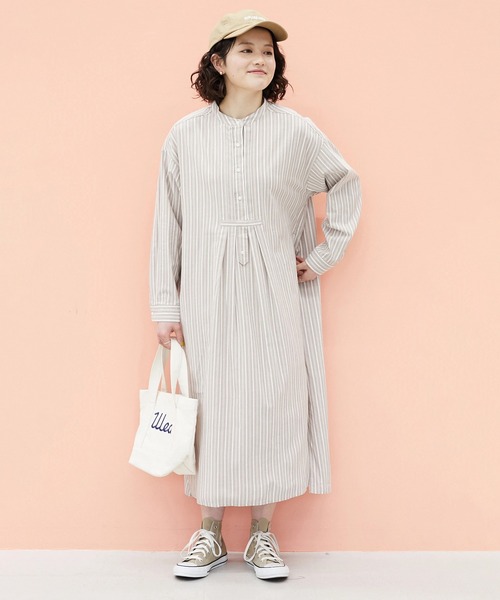 CRAFT STANDARD BOUTIQUE（クラフトスタンダードブティック）の「タックバンドカラーシャツワンピース　＊◆（シャツワンピース・レディース・ストライプ/ベージュ系その他2/ブルー系その他6・FREE）」の2枚目の写真