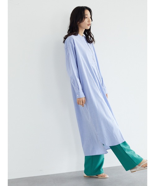 CRAFT STANDARD BOUTIQUE（クラフトスタンダードブティック）の「タックバンドカラーシャツワンピース　＊◆（シャツワンピース・レディース・ストライプ/ベージュ系その他2/ブルー系その他6・FREE）」の5枚目の写真