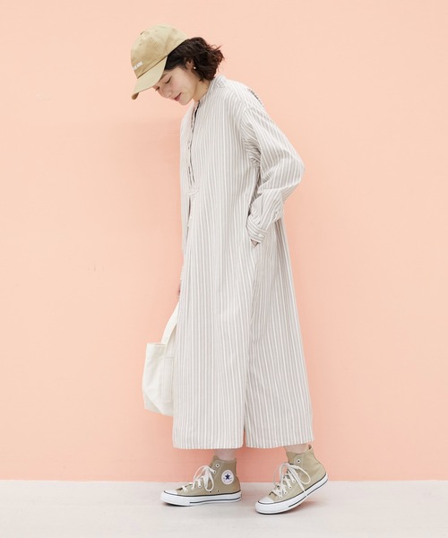 CRAFT STANDARD BOUTIQUE（クラフトスタンダードブティック）の「タックバンドカラーシャツワンピース　＊◆（シャツワンピース・レディース・ストライプ/ベージュ系その他2/ブルー系その他6・FREE）」の12枚目の写真