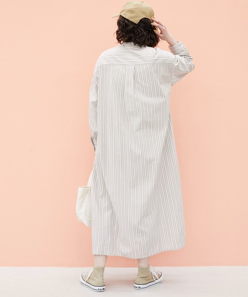 CRAFT STANDARD BOUTIQUE（クラフトスタンダードブティック）の「タックバンドカラーシャツワンピース　＊◆（シャツワンピース・レディース・ストライプ/ベージュ系その他2/ブルー系その他6・FREE）」の14枚目の写真