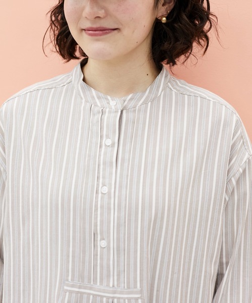 CRAFT STANDARD BOUTIQUE（クラフトスタンダードブティック）の「タックバンドカラーシャツワンピース　＊◆（シャツワンピース・レディース・ストライプ/ベージュ系その他2/ブルー系その他6・FREE）」の16枚目の写真