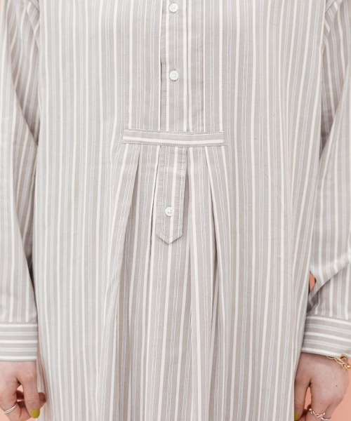 CRAFT STANDARD BOUTIQUE（クラフトスタンダードブティック）の「タックバンドカラーシャツワンピース　＊◆（シャツワンピース・レディース・ストライプ/ベージュ系その他2/ブルー系その他6・FREE）」の17枚目の写真