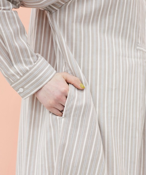 CRAFT STANDARD BOUTIQUE（クラフトスタンダードブティック）の「タックバンドカラーシャツワンピース　＊◆（シャツワンピース・レディース・ストライプ/ベージュ系その他2/ブルー系その他6・FREE）」の18枚目の写真