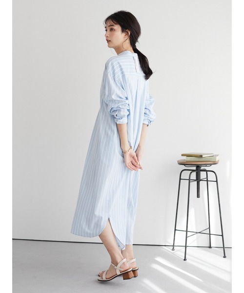 CRAFT STANDARD BOUTIQUE（クラフトスタンダードブティック）の「タックバンドカラーシャツワンピース　＊◆（シャツワンピース・レディース・ストライプ/ベージュ系その他2/ブルー系その他6・FREE）」の10枚目の写真