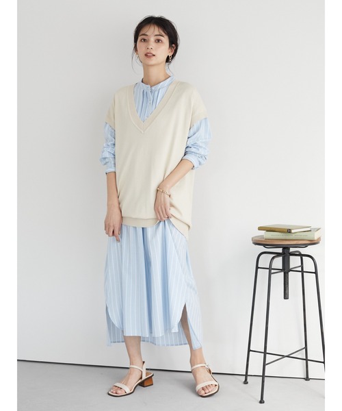 CRAFT STANDARD BOUTIQUE（クラフトスタンダードブティック）の「タックバンドカラーシャツワンピース　＊◆（シャツワンピース・レディース・ストライプ/ベージュ系その他2/ブルー系その他6・FREE）」の11枚目の写真