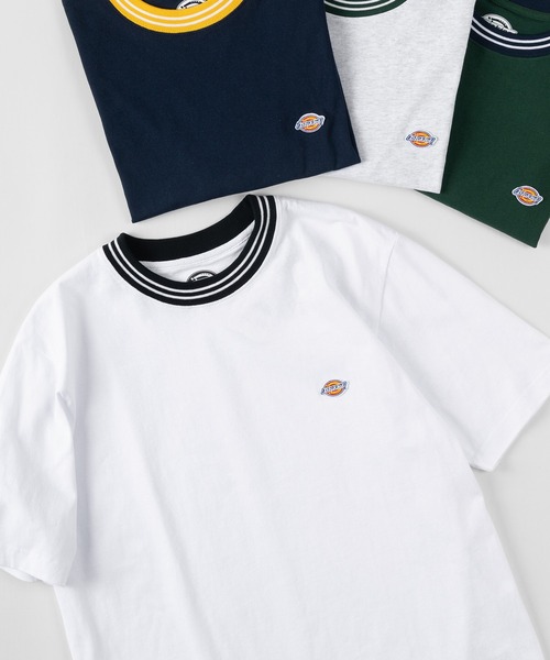 Dickies（ディッキーズ）の「【Dickies/ディッキーズ】 ワンポイント無地＆リブライン(ミニロゴワッペン+袖切替え) クルーネックTシャツ/ リンガーT（Tシャツ/カットソー・メンズ・ホワイト/ブラック/ネイビー/グレー/グリーン/グレー系その他/グレー系その他2/グレー系その他3/グリーン系その他/マスタード/ダークネイビー/チャコールグレー/ブラック系その他/ブルー/アッシュグレー/オフホワイト・M/L/XL）」の2枚目の写真