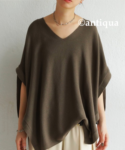 antiqua(アンティカ)の「スリット入りコークンニットベスト(ニット/セーター・レディース・ライム/ブラック/カーキオリーブ/ホワイト系その他/ライトパープル・FREE)」の4枚目の写真