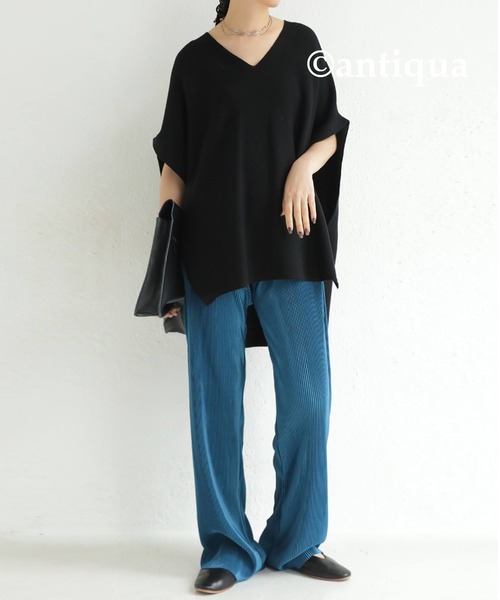 antiqua(アンティカ)の「スリット入りコークンニットベスト(ニット/セーター・レディース・ライム/ブラック/カーキオリーブ/ホワイト系その他/ライトパープル・FREE)」の20枚目の写真