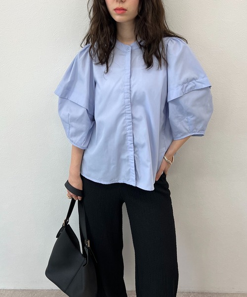 toucher du brise(トゥシェドブリーズ)の「甘め ボリュームスリーブ ブラウス(シャツ/ブラウス・レディース・ブラック/パープル/オフホワイト/サックスブルー・M)」の18枚目の写真