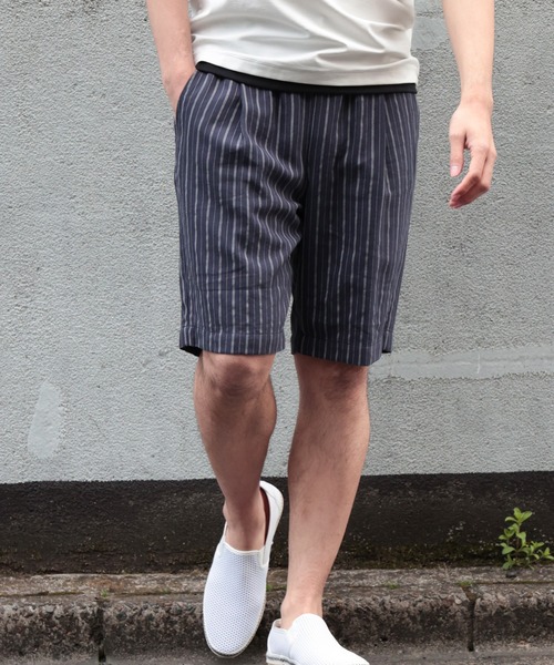 UNION STATION（ユニオンステーション）の「綿麻ストライプショートパンツ（その他パンツ・メンズ・ネイビー/オフホワイト/レンガ・M/L）」の3枚目の写真