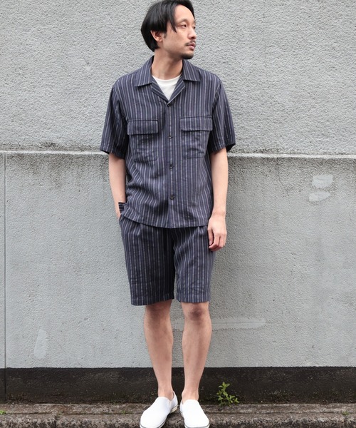 UNION STATION（ユニオンステーション）の「綿麻ストライプショートパンツ（その他パンツ・メンズ・ネイビー/オフホワイト/レンガ・M/L）」の22枚目の写真