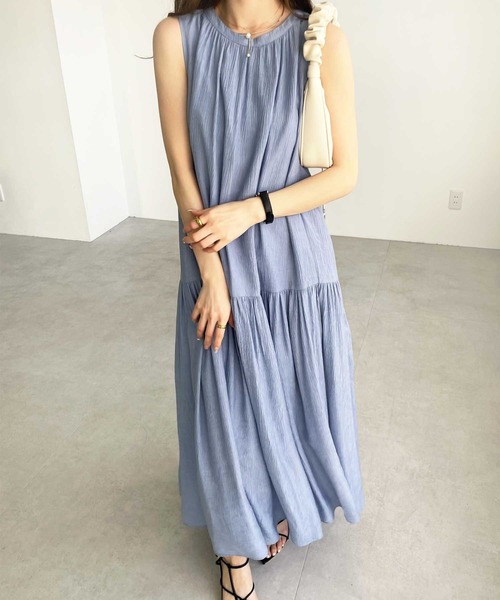 GeeRA（ジーラ）の「楊柳ティアードワンピース（ワンピース・レディース・ピンク/ブルー/ブラック/ライトブルー/イエロー・MEDIUM/LARGE/X-LARGE）」の3枚目の写真