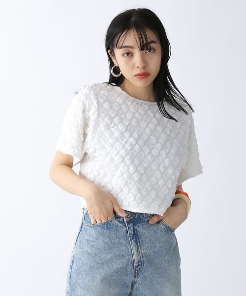 JEANASIS（ジーナシス）の「カットジャガードクロップドプルオーバー/295900（Tシャツ/カットソー・レディース・ブラック/オフホワイト/ピンク・FREE）」の5枚目の写真