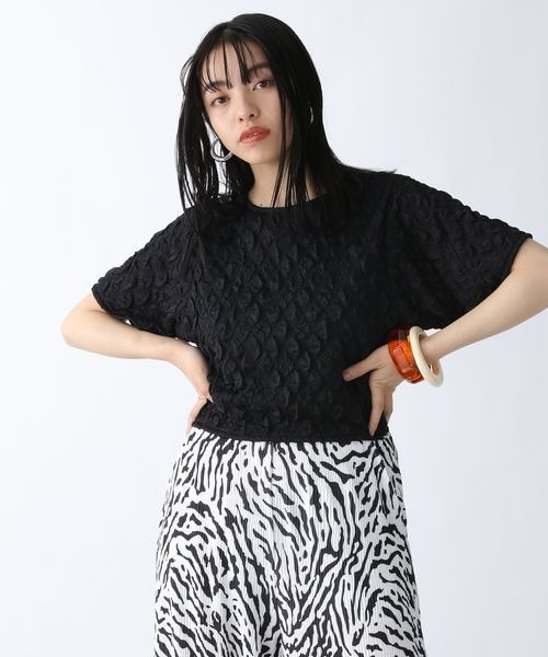 JEANASIS（ジーナシス）の「カットジャガードクロップドプルオーバー/295900（Tシャツ/カットソー・レディース・ブラック/オフホワイト/ピンク・FREE）」の6枚目の写真