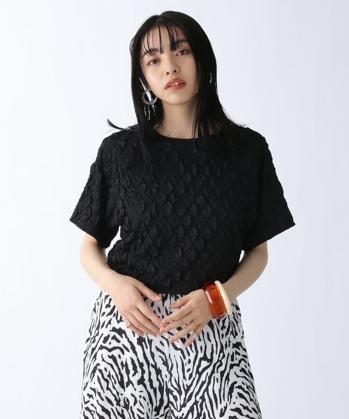 JEANASIS（ジーナシス）の「カットジャガードクロップドプルオーバー/295900（Tシャツ/カットソー・レディース・ブラック/オフホワイト/ピンク・FREE）」の7枚目の写真