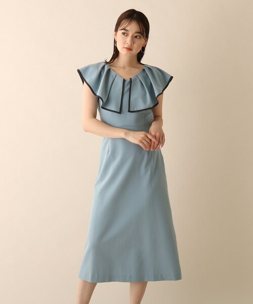 OPAQUE.CLIP（オペークドットクリップ）の「◆配色フリルカラーワンピース（ワンピース・レディース・サックスブルー系4/レンガ/ブラック系4・36/38）」の2枚目の写真