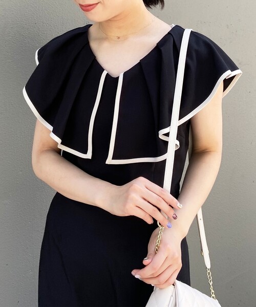 OPAQUE.CLIP（オペークドットクリップ）の「◆配色フリルカラーワンピース（ワンピース・レディース・サックスブルー系4/レンガ/ブラック系4・36/38）」の18枚目の写真