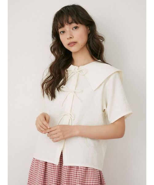 merry jenny（メリージェニー）の「flowerリボンブラウス（シャツ/ブラウス・レディース・アイボリー/ブラック/ピンク・FREE）」の4枚目の写真
