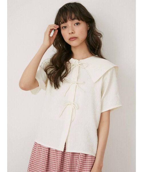 merry jenny（メリージェニー）の「flowerリボンブラウス（シャツ/ブラウス・レディース・アイボリー/ブラック/ピンク・FREE）」の5枚目の写真