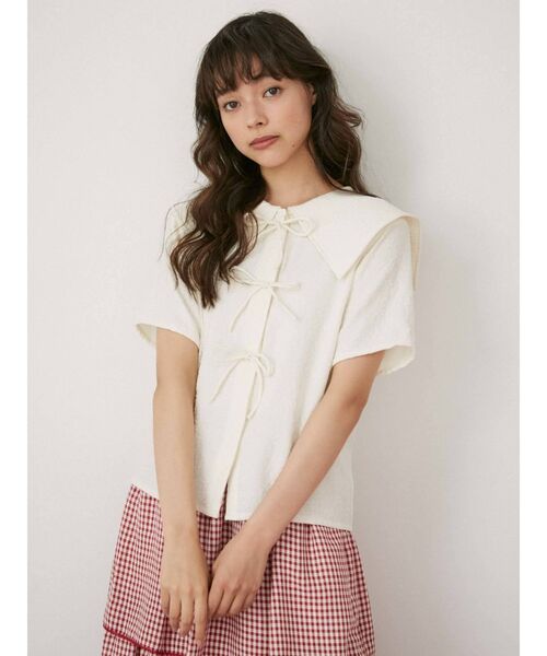 merry jenny（メリージェニー）の「flowerリボンブラウス（シャツ/ブラウス・レディース・アイボリー/ブラック/ピンク・FREE）」の6枚目の写真