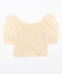 [BELLIDE MADE] フラワーフリルクロップド丈ブラウス