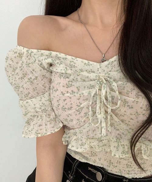 BEIDELLI（ベイデリー）の「[BELLIDE MADE] フラワーフリルクロップド丈ブラウス（シャツ/ブラウス・レディース・グリーン/イエロー/スカイブルー・FREE）」の10枚目の写真