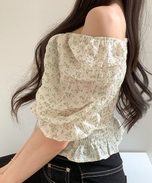 BEIDELLI（ベイデリー）の「[BELLIDE MADE] フラワーフリルクロップド丈ブラウス（シャツ/ブラウス・レディース・グリーン/イエロー/スカイブルー・FREE）」の9枚目の写真