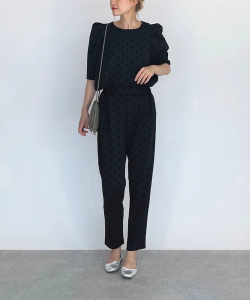 PICCIN（ピッチン）の「フロッキードットタック袖プルオーバー（Tシャツ/カットソー・レディース・ブラック/ネイビー・M）」の7枚目の写真