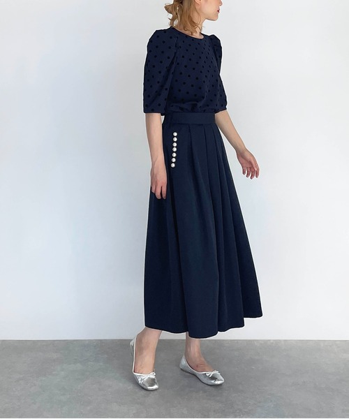 PICCIN（ピッチン）の「フロッキードットタック袖プルオーバー（Tシャツ/カットソー・レディース・ブラック/ネイビー・M）」の5枚目の写真