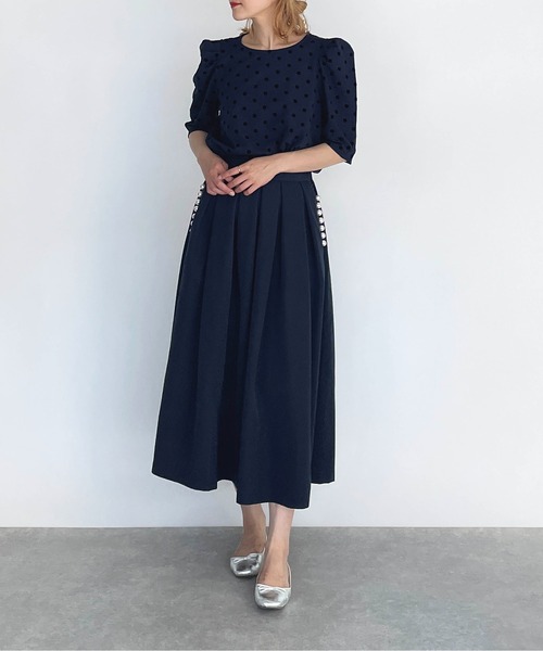 PICCIN（ピッチン）の「フロッキードットタック袖プルオーバー（Tシャツ/カットソー・レディース・ブラック/ネイビー・M）」の14枚目の写真