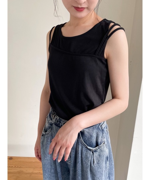 JUMELLE(ジュメロ)の「リブタンクトップ(タンクトップ・レディース・アイボリー/ピンク/ブラック・FREE)」の2枚目の写真