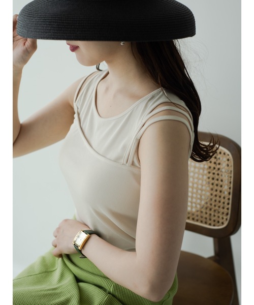 JUMELLE(ジュメロ)の「リブタンクトップ(タンクトップ・レディース・アイボリー/ピンク/ブラック・FREE)」の4枚目の写真