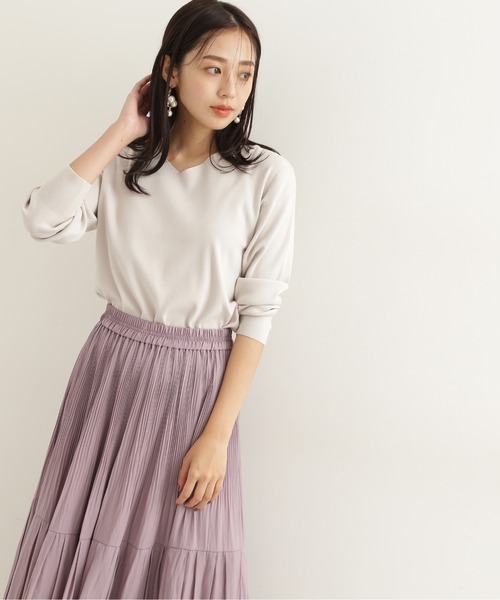 NATURAL BEAUTY BASIC（ナチュラルビューティーベーシック）の「＜総針ベーシックシリーズ＞Ｖネック（ニット/セーター・レディース・ベージュ/ネイビー/オレンジ/グリーン・MEDIUM）」の15枚目の写真