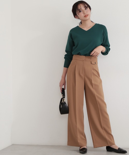 NATURAL BEAUTY BASIC（ナチュラルビューティーベーシック）の「＜総針ベーシックシリーズ＞Ｖネック（ニット/セーター・レディース・ベージュ/ネイビー/オレンジ/グリーン・MEDIUM）」の16枚目の写真