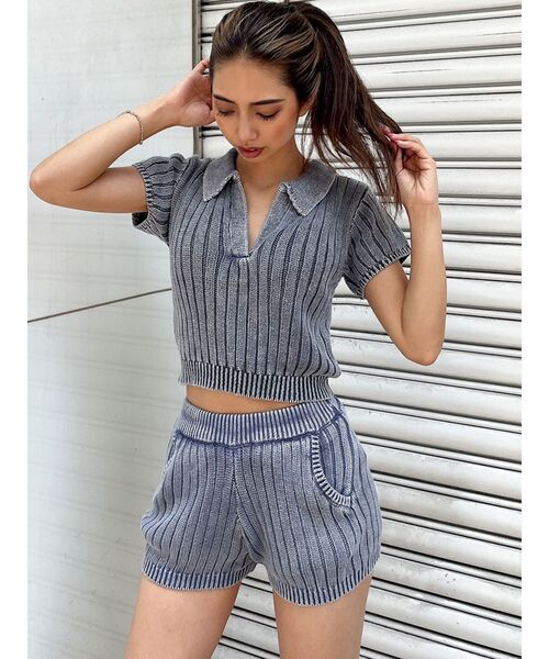 GYDA（ジェイダ）の「【セットアップ着用可】ブリーチニット ショートパンツ（その他パンツ・レディース・ベージュ/ネイビー/オフホワイト・FREE）」の7枚目の写真