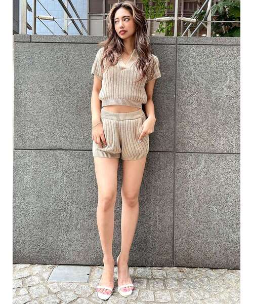 GYDA（ジェイダ）の「【セットアップ着用可】ブリーチニット ショートパンツ（その他パンツ・レディース・ベージュ/ネイビー/オフホワイト・FREE）」の19枚目の写真