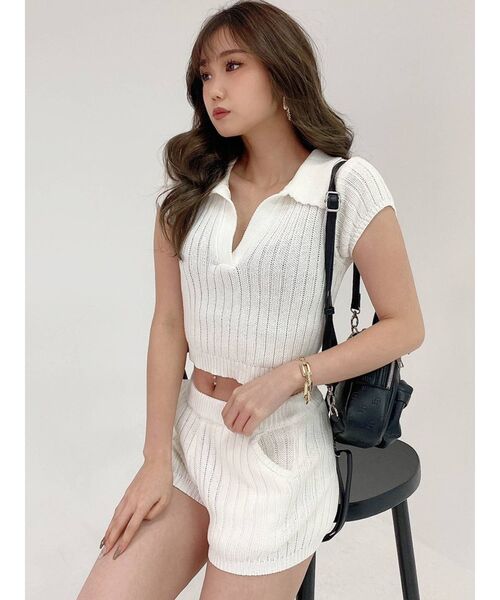 GYDA（ジェイダ）の「【セットアップ着用可】ブリーチニット ショートパンツ（その他パンツ・レディース・ベージュ/ネイビー/オフホワイト・FREE）」の6枚目の写真