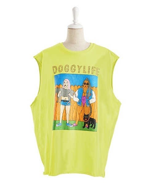 PUNYUS（プニュズ）の「DOGGYLIFEノースリーブTシャツ（Tシャツ/カットソー・レディース・ブラック/ベージュ/ライム・3/4）」の6枚目の写真